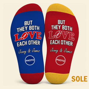 But They Both Love Each Other Middle Tube Socks - Personalized Gifts For Sports Loving Couple 01huti091026