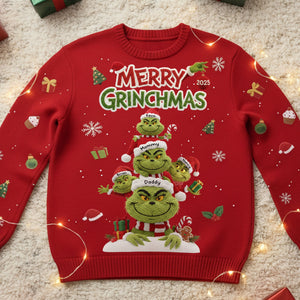 Family Green Monster Knitted Ugly Sweater - Personalized Gifts 01NATI271025