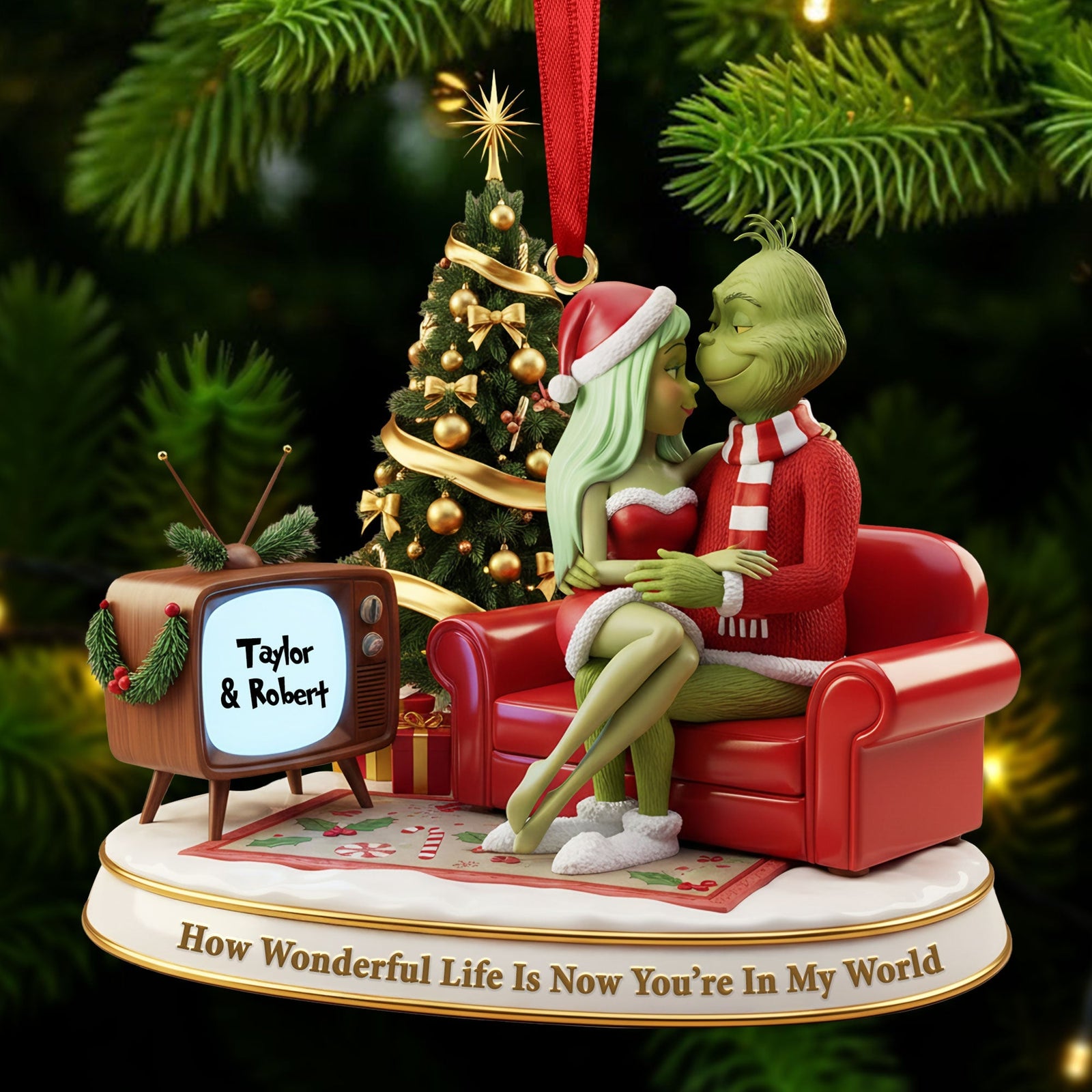 Green Monster Couple Ornament - Personalized Christmas Gifts 07PATI231025