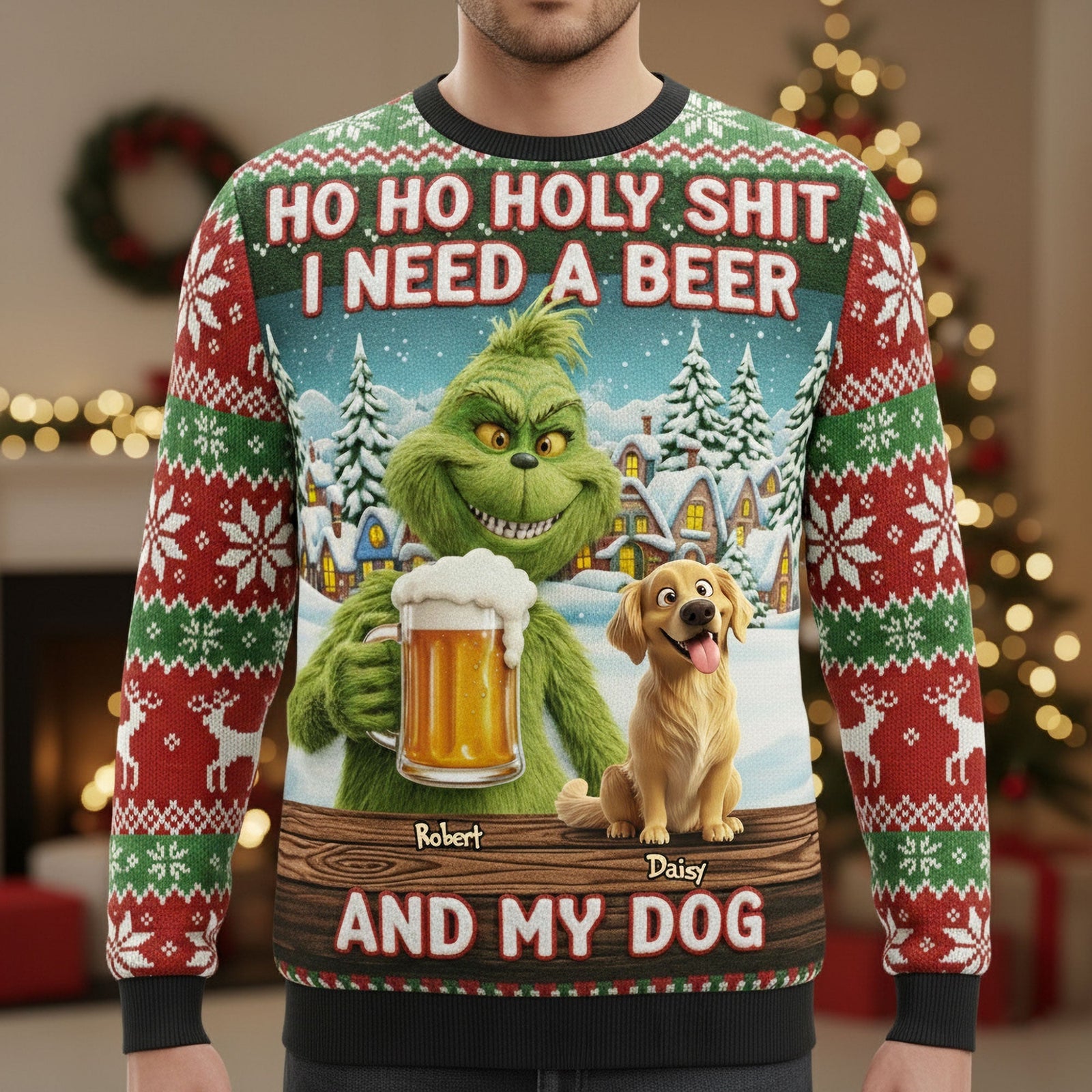 Dog Lover Green Monster Knitted Ugly Sweater - Personalized Gifts For Dog Lovers 05NATI151025