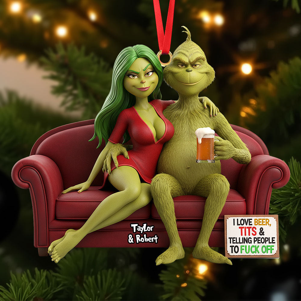 Funny Green Monster Couple Ornament - Personalized Gift For 01KITI121125