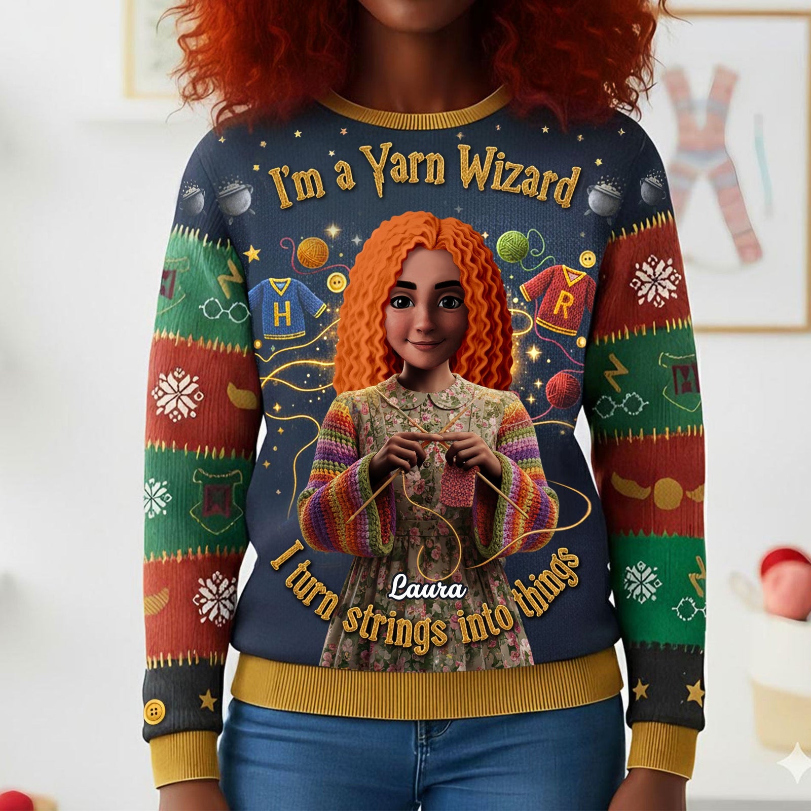 Magical Knitting Girl Knitted Ugly Sweater - Personalized Gifts For Knitting Lover 06HUTI221025