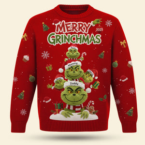Family Green Monster Knitted Ugly Sweater - Personalized Gifts 01NATI271025