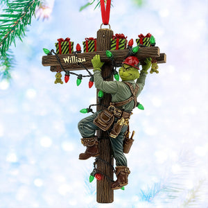 Funny Climbing Lineman Wood Ornament - Personalized Gifts For Lineman 02tgti061125