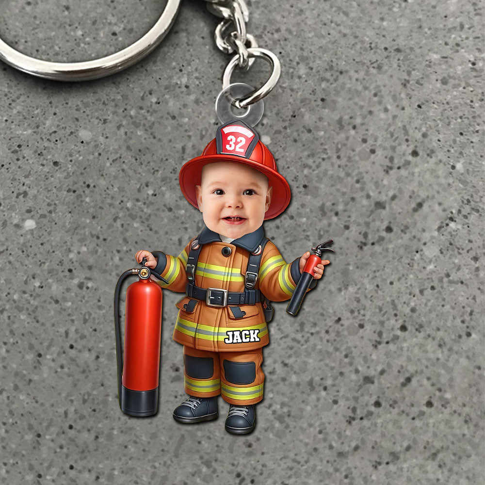 Custom Photo Gifts For Kids Keychain - Firefighter & Police Themes-Homacus
