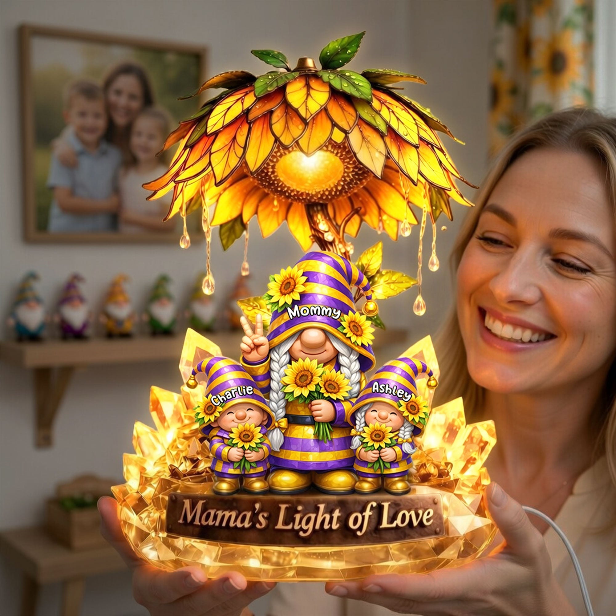 Gnome Sunflower Acrylic Light Box - Personalized Gifts For Mama and Grandma 02tyti080426