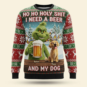 Dog Lover Green Monster Knitted Ugly Sweater - Personalized Gifts For Dog Lovers 05NATI151025