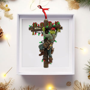 Funny Climbing Lineman Wood Ornament - Personalized Gifts For Lineman 02tgti061125