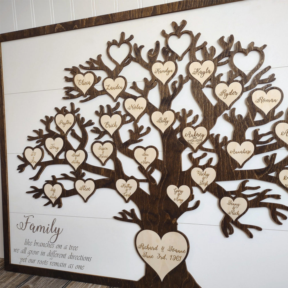 Family Like Branches On A Tree, Personalized 2 Layers Wood Sign, Gift for Family Members - Wood Sign - GoDuckee