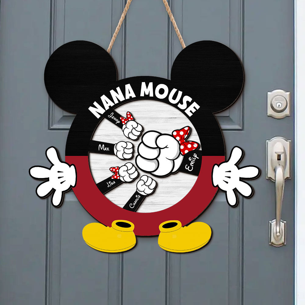 Nana Mouse, Gift For Grandma, Personalized Wood Sign, Family Kid Mouse Hand Wood Sign 05QHTI040423 - Wood Sign - GoDuckee