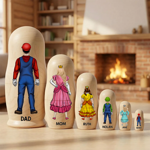 The Retro Adventure Family Wooden Nesting Dolls - Personalized Gift For Family 051QHHU080426PA