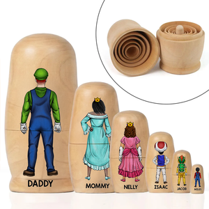 The Retro Adventure Family Wooden Nesting Dolls - Personalized Gift For Family 051QHHU080426PA