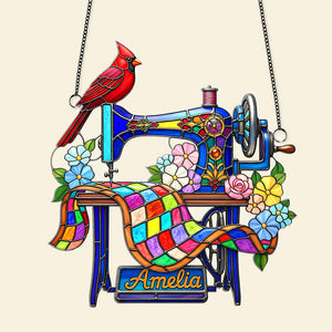 Sewing Machine - Personalized Gifts For Heaven Memorial - Cardinal Christmas Suncatcher Ornament-Homacus
